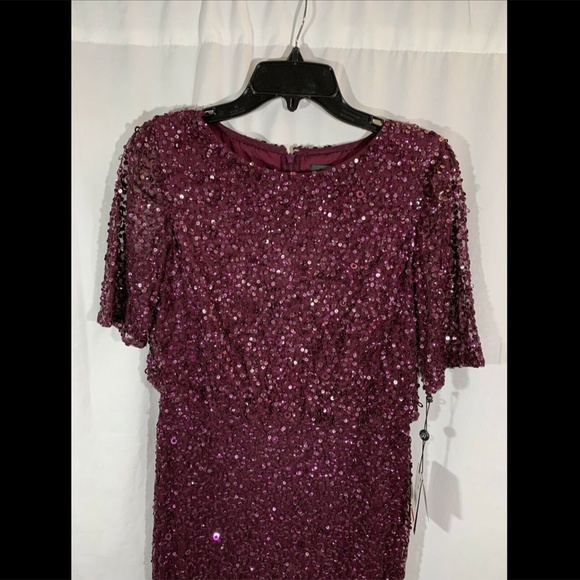 NWT $289 Adrianna Papell Blouson Sequin Gown in‎ Cassis [SZ 6 ] - Picture 7 of 13